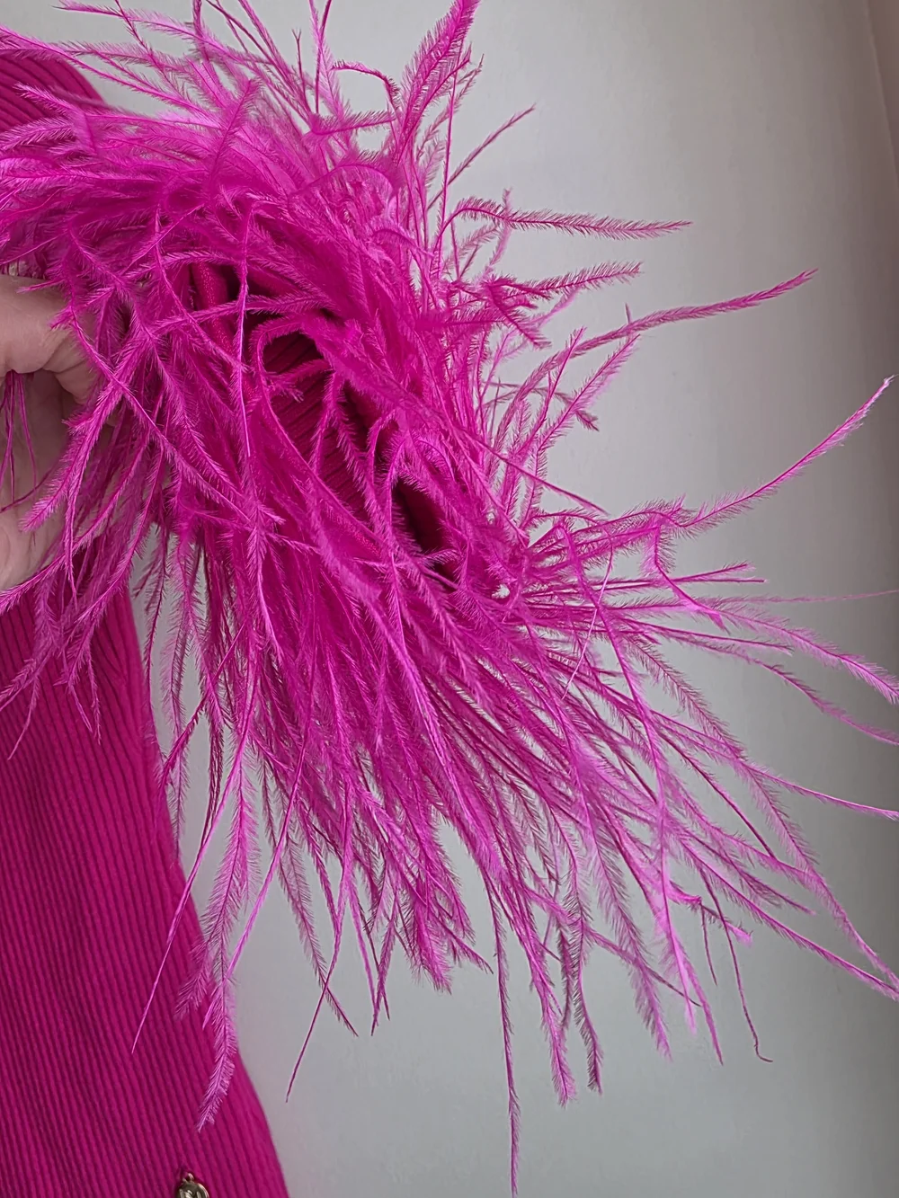 Milly Hot Pink Ribbed Feather Cuff Off-the-Shoulder Sweater EUC - Picture 9 of 13